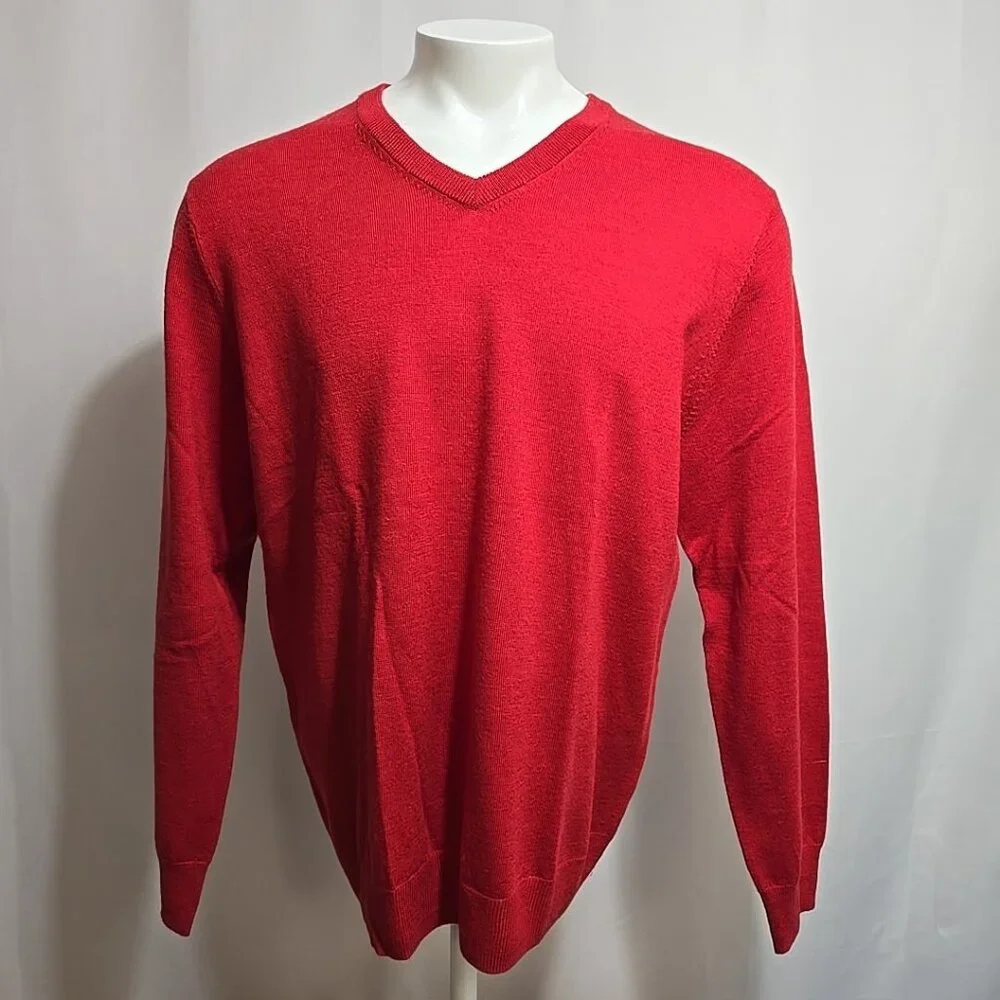 Jos. A. Bank Traveller 100% Merino Wool Sweater Mens Size XL V-Neck Red